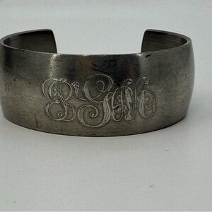 B & J Pewter Cuff Bracelet Made In USA Engraved Initials Vintage  Victorian
